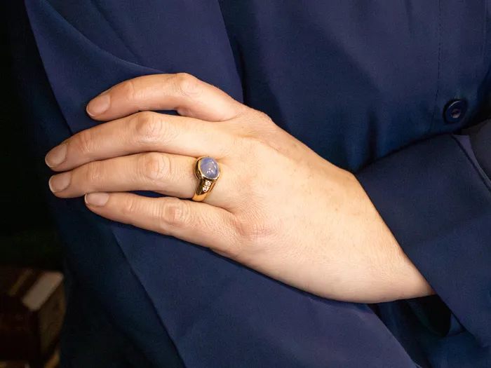 Market Square Jewelers Blue Star Sapphire and Diamond Ring in Polished Gold Rings