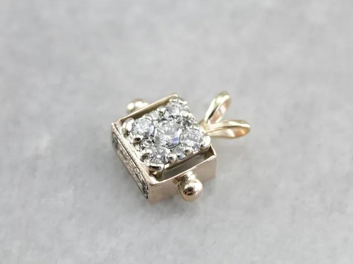 Market Square Jewelers Charm Necklaces Diamond Cluster Pendant in Victorian Black Enamel Gold Box Charm Market Square Jewelers Charm Necklaces Diamond Cluster Pendant in Victorian Black Enamel Gold Box Charm