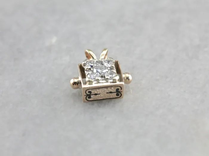 Market Square Jewelers Charm Necklaces Diamond Cluster Pendant in Victorian Black Enamel Gold Box Charm Market Square Jewelers Charm Necklaces Diamond Cluster Pendant in Victorian Black Enamel Gold Box Charm