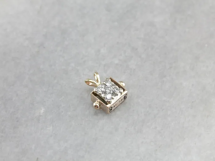 Market Square Jewelers Charm Necklaces Diamond Cluster Pendant in Victorian Black Enamel Gold Box Charm Market Square Jewelers Charm Necklaces Diamond Cluster Pendant in Victorian Black Enamel Gold Box Charm
