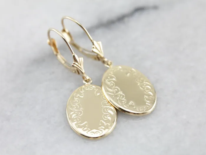 Market Square Jewelers Earrings Engraved Oval Converted Cufflink Drop Earrings Market Square Jewelers Earrings Engraved Oval Converted Cufflink Drop Earrings