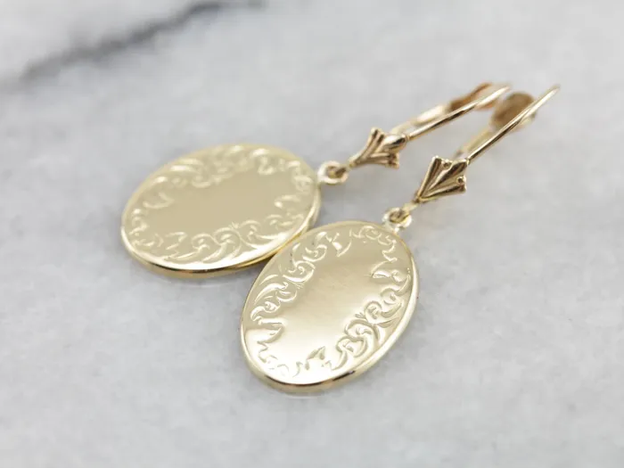 Market Square Jewelers Earrings Engraved Oval Converted Cufflink Drop Earrings Market Square Jewelers Earrings Engraved Oval Converted Cufflink Drop Earrings
