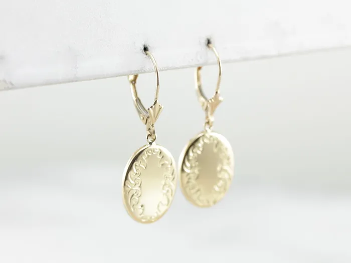 Market Square Jewelers Earrings Engraved Oval Converted Cufflink Drop Earrings Market Square Jewelers Earrings Engraved Oval Converted Cufflink Drop Earrings