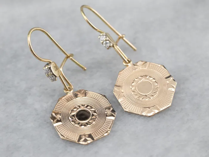Market Square Jewelers Earrings Etched Gold Diamond Drop Earrings Market Square Jewelers Earrings Etched Gold Diamond Drop Earrings