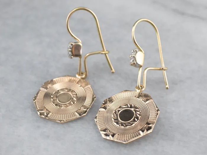 Market Square Jewelers Earrings Etched Gold Diamond Drop Earrings Market Square Jewelers Earrings Etched Gold Diamond Drop Earrings