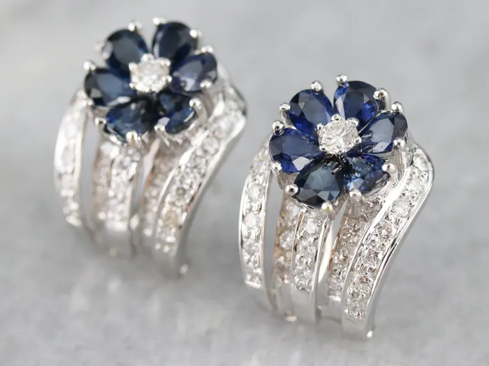 Market Square Jewelers Earrings Floral Sapphire and Diamond Earrings Market Square Jewelers Earrings Floral Sapphire and Diamond Earrings