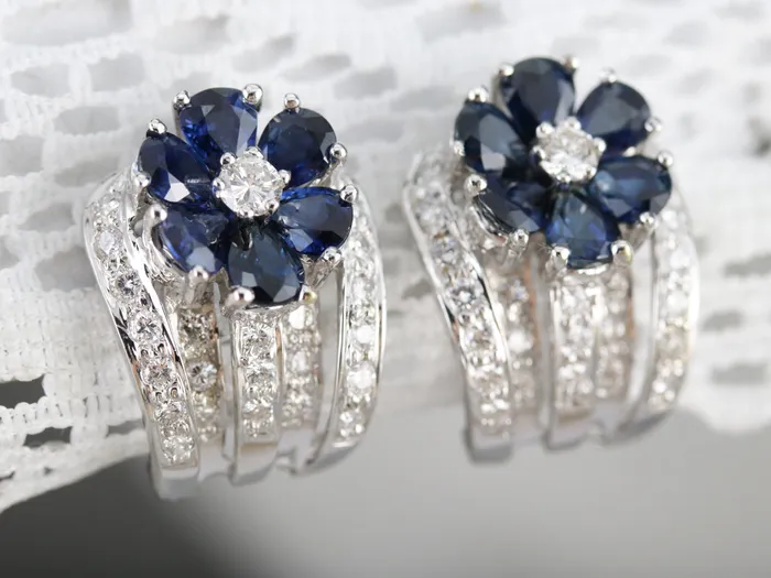 Market Square Jewelers Earrings Floral Sapphire and Diamond Earrings Market Square Jewelers Earrings Floral Sapphire and Diamond Earrings