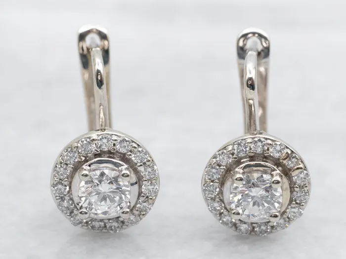 Market Square Jewelers Earrings Modern Diamond Halo Drop Earrings