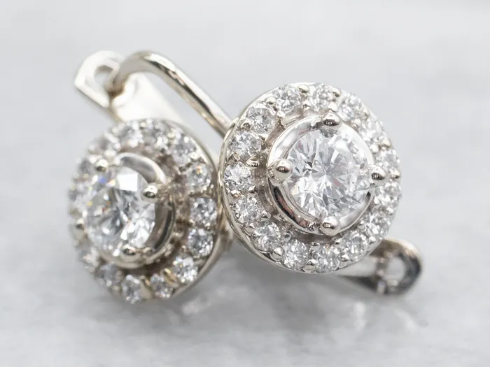 Market Square Jewelers Earrings Modern Diamond Halo Drop Earrings Market Square Jewelers Earrings Modern Diamond Halo Drop Earrings
