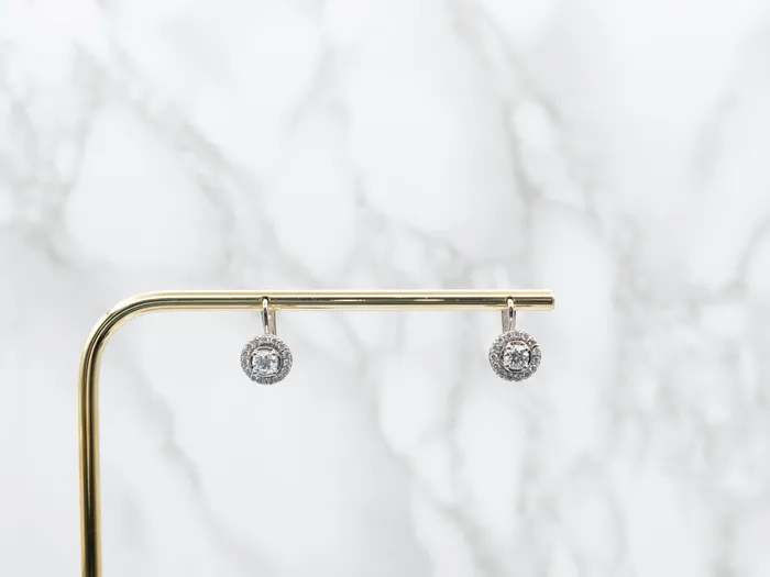 Market Square Jewelers Earrings Modern Diamond Halo Drop Earrings Market Square Jewelers Earrings Modern Diamond Halo Drop Earrings
