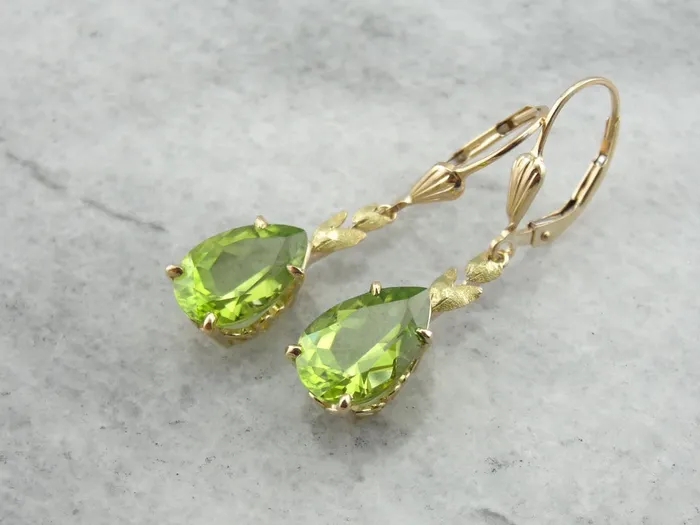 Market Square Jewelers Earrings Perfect Green Drops Peridot Drop Earrings with Leaf Motif Accent Market Square Jewelers Earrings Perfect Green Drops Peridot Drop Earrings with Leaf Motif Accent