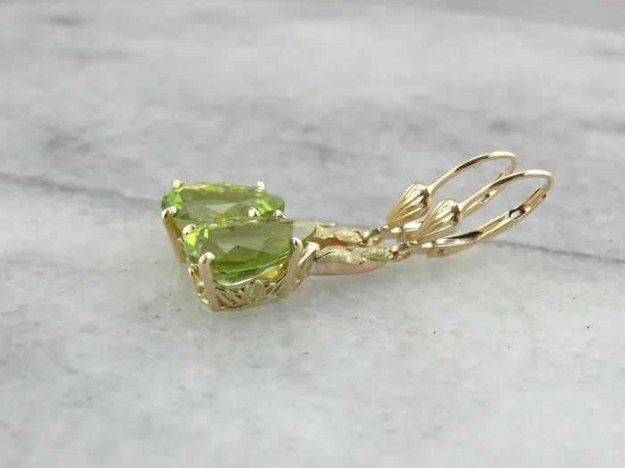 Market Square Jewelers Earrings Perfect Green Drops Peridot Drop Earrings with Leaf Motif Accent Market Square Jewelers Earrings Perfect Green Drops Peridot Drop Earrings with Leaf Motif Accent