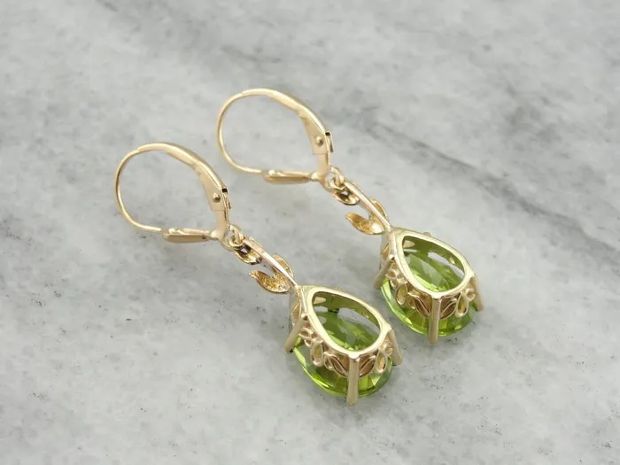 Market Square Jewelers Earrings Perfect Green Drops Peridot Drop Earrings with Leaf Motif Accent Market Square Jewelers Earrings Perfect Green Drops Peridot Drop Earrings with Leaf Motif Accent