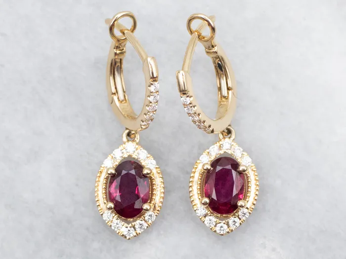 Market Square Jewelers Earrings Polished Gold Ruby and Diamond Drop Earrings Market Square Jewelers Earrings Polished Gold Ruby and Diamond Drop Earrings