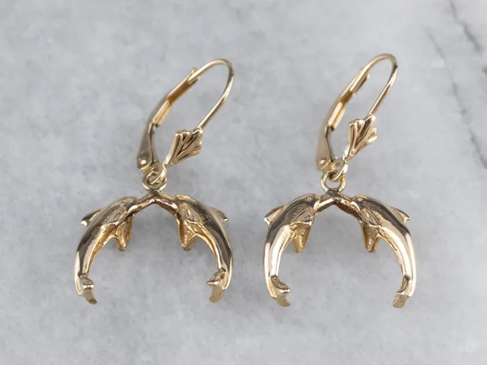 Market Square Jewelers Earrings Yellow 14K Gold Dolphin Drop Earrings