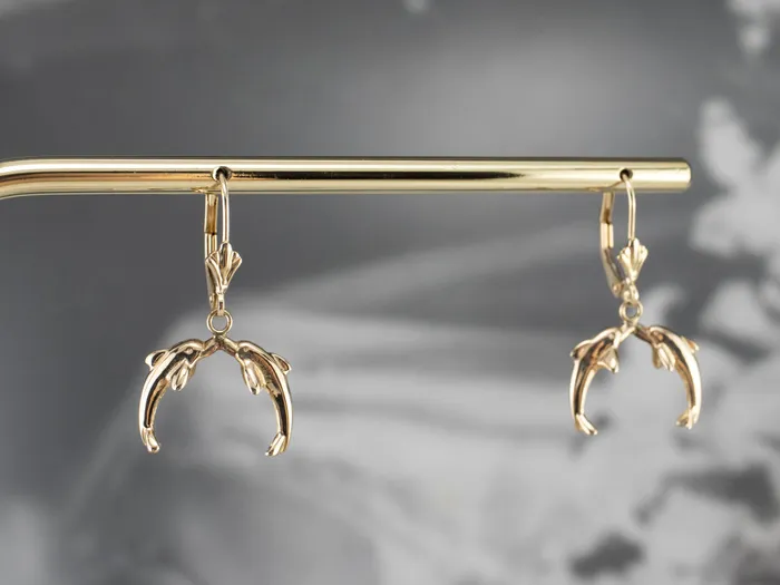 Market Square Jewelers Earrings Yellow 14K Gold Dolphin Drop Earrings Market Square Jewelers Earrings Yellow 14K Gold Dolphin Drop Earrings