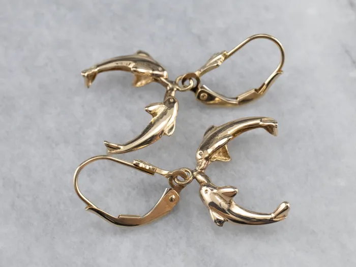 Market Square Jewelers Earrings Yellow 14K Gold Dolphin Drop Earrings Market Square Jewelers Earrings Yellow 14K Gold Dolphin Drop Earrings