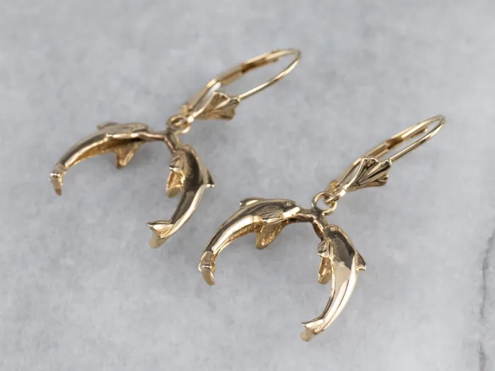 Market Square Jewelers Earrings Yellow 14K Gold Dolphin Drop Earrings Market Square Jewelers Earrings Yellow 14K Gold Dolphin Drop Earrings