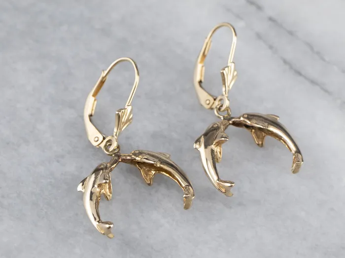 Market Square Jewelers Earrings Yellow 14K Gold Dolphin Drop Earrings Market Square Jewelers Earrings Yellow 14K Gold Dolphin Drop Earrings