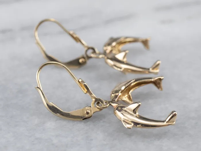 Market Square Jewelers Earrings Yellow 14K Gold Dolphin Drop Earrings Market Square Jewelers Earrings Yellow 14K Gold Dolphin Drop Earrings