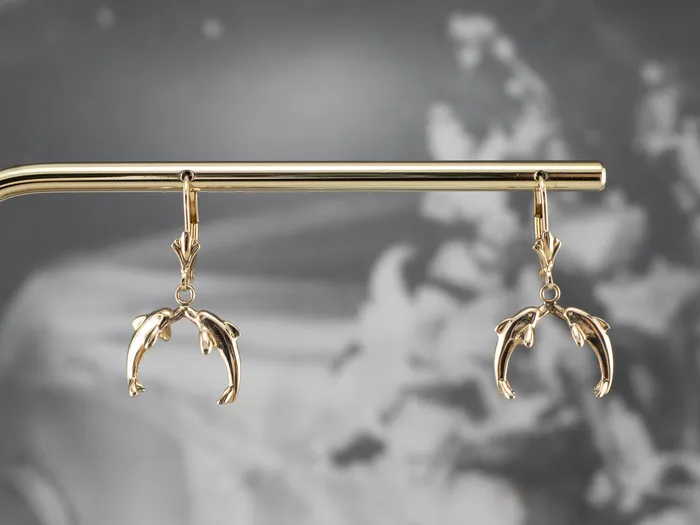 Market Square Jewelers Earrings Yellow 14K Gold Dolphin Drop Earrings Market Square Jewelers Earrings Yellow 14K Gold Dolphin Drop Earrings