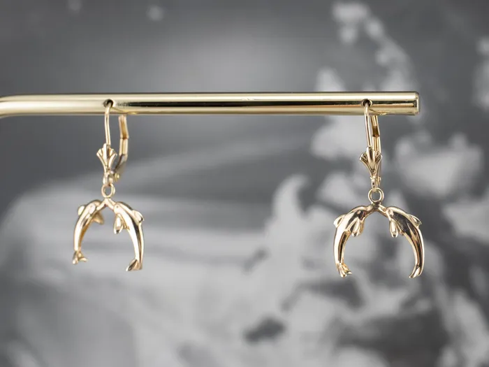 Market Square Jewelers Earrings Yellow 14K Gold Dolphin Drop Earrings Market Square Jewelers Earrings Yellow 14K Gold Dolphin Drop Earrings