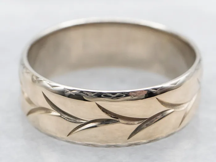 Market Square Jewelers Flat Gold Botanical Pattern Band Rings