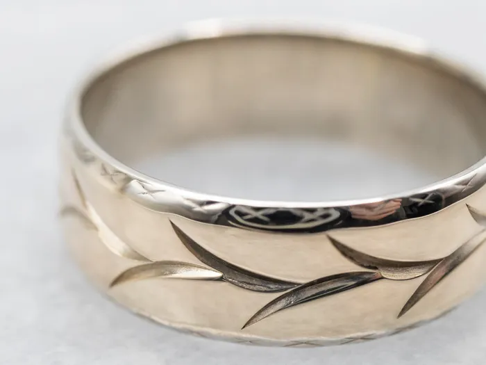Market Square Jewelers Flat Gold Botanical Pattern Band Rings