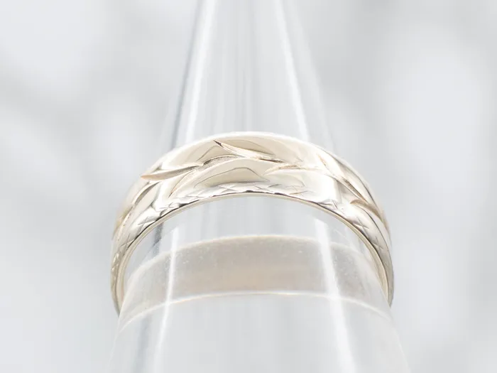 Market Square Jewelers Flat Gold Botanical Pattern Band Rings