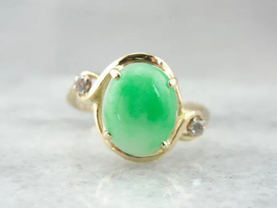 Market Square Jewelers Ladies Jadeite and Diamond Cocktail Ring Rings