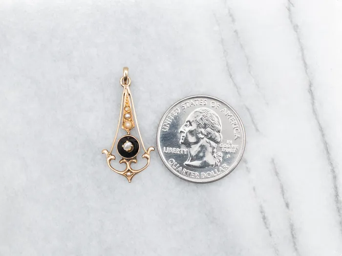 Market Square Jewelers Necklaces Antique Seed Pearl and Black Enamel Lavalier Pendant