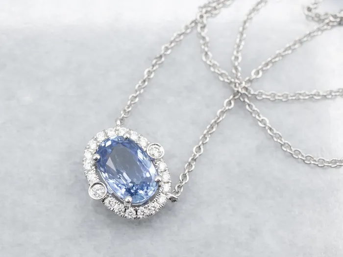 Market Square Jewelers Necklaces Modern EasttoWest Sapphire Halo Necklace Market Square Jewelers Necklaces Modern EasttoWest Sapphire Halo Necklace