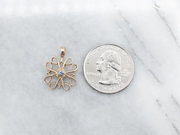Market Square Jewelers PreStyled Sets Scrolling Gold Sapphire Pendant