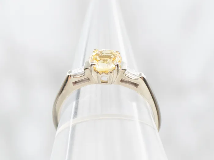 Market Square Jewelers Rings 1950s Retro Yellow Sapphire and Baguette Diamond Engagement Ring