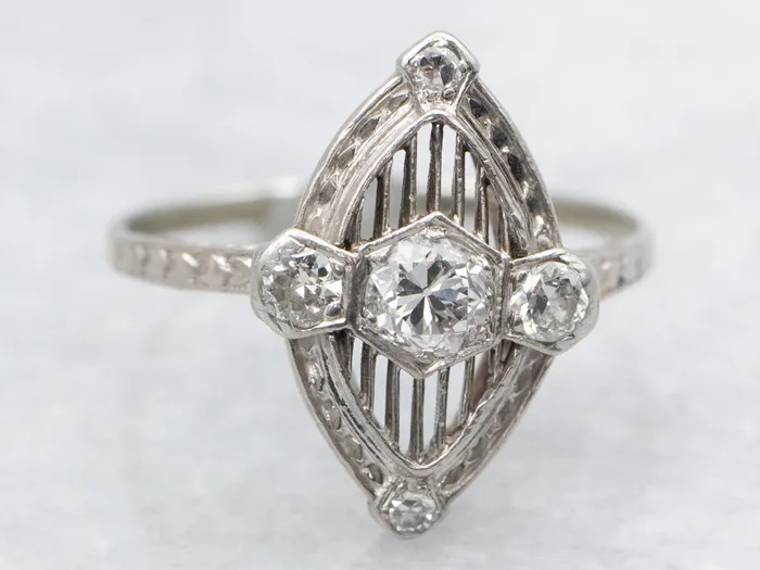 Market Square Jewelers Rings Art Deco Old European Cut Diamond Navette Rng