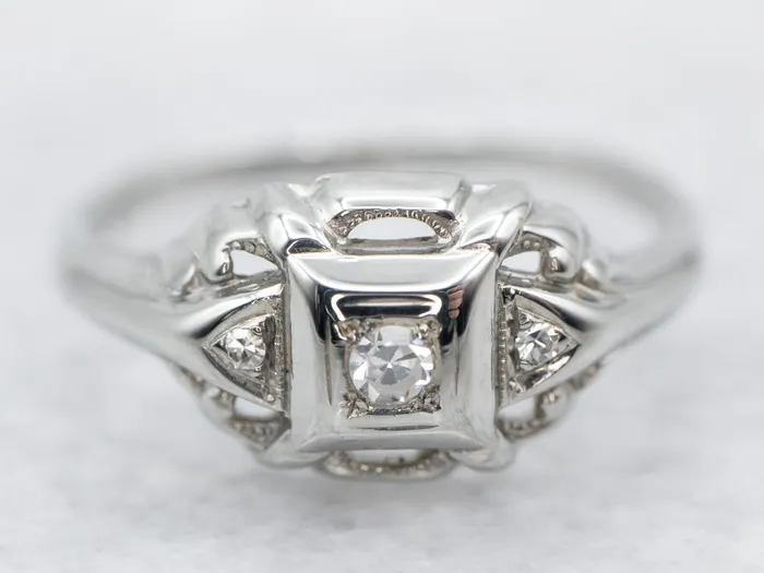 Market Square Jewelers Rings Art Deco Three Stone Diamond Engagement Ring