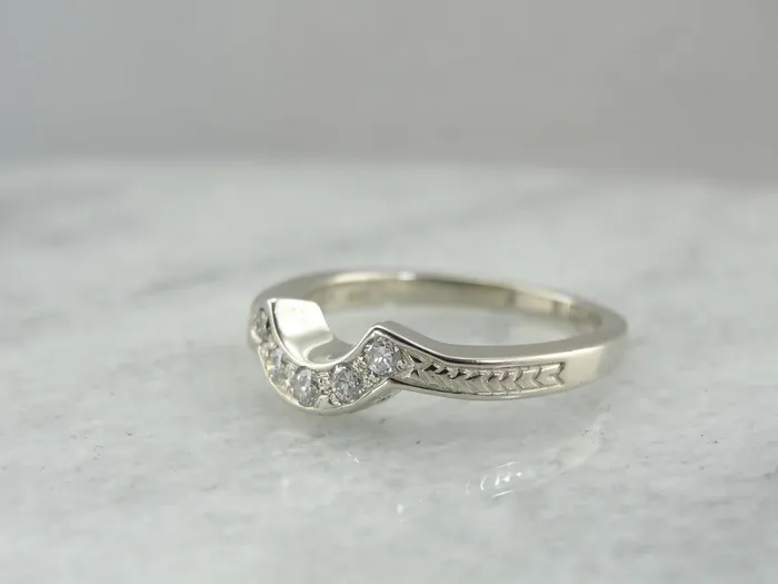 Market Square Jewelers Rings Diamond Guard Band with Etched Details Curved Wedding Band in White Gold Market Square Jewelers Rings Diamond Guard Band with Etched Details Curved Wedding Band in White Gold