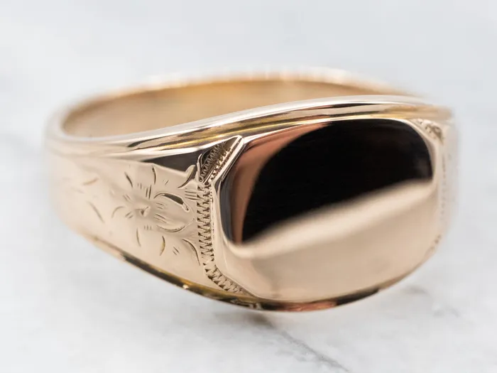 Market Square Jewelers Rings Engraved Gold Floral Signet Ring