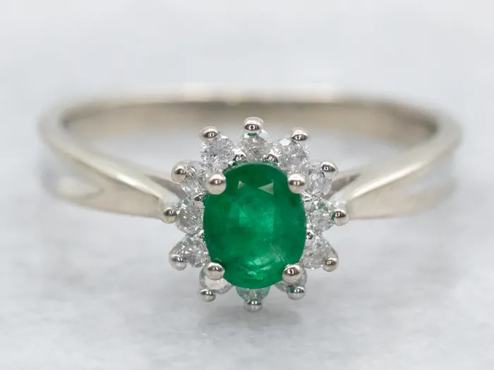Market Square Jewelers Rings Modern Emerald and Diamond Halo Ring