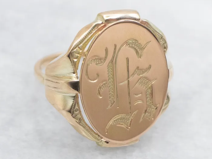 Market Square Jewelers Rings Old English Engraved Letter H Gold Signet Ring