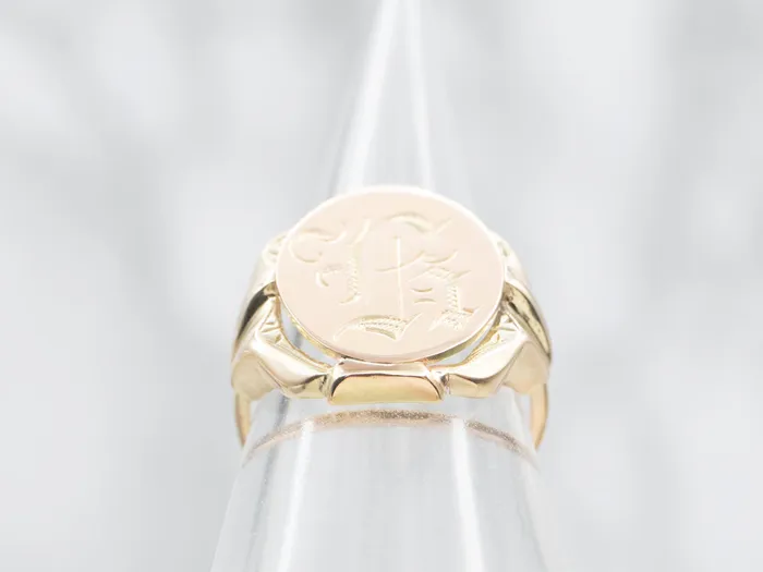 Market Square Jewelers Rings Old English Engraved Letter H Gold Signet Ring