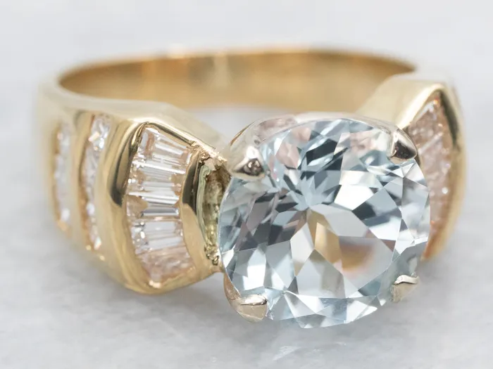 Market Square Jewelers Rings Round Cut Aquamarine and Diamond Ring