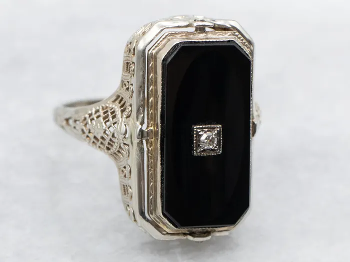 Market Square Jewelers Rings Two Tone Black Onyx and Diamond Flip Ring