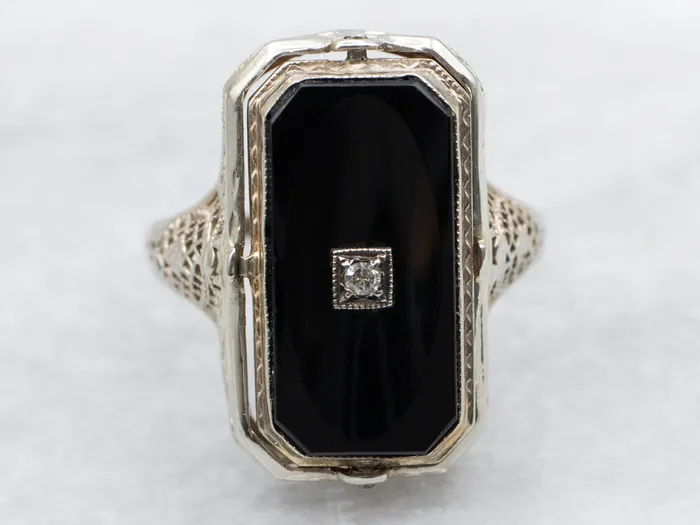 Market Square Jewelers Rings Two Tone Black Onyx and Diamond Flip Ring Market Square Jewelers Rings Two Tone Black Onyx and Diamond Flip Ring
