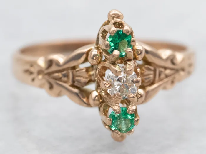 Market Square Jewelers Rings Victorian Old Mine Cut Diamond and Emerald Ring