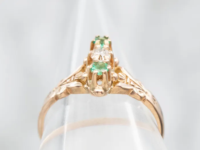 Market Square Jewelers Rings Victorian Old Mine Cut Diamond and Emerald Ring