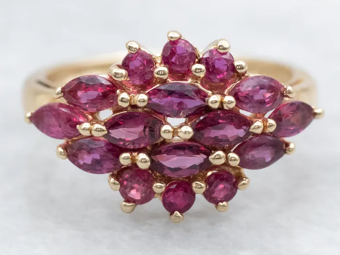 Market Square Jewelers Rings Vintage East to West Ruby Cluster Cocktail Ring