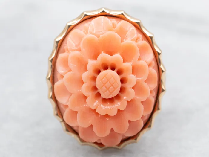 Market Square Jewelers Rings Vintage Gold Carved Coral Flower Cocktail Ring Market Square Jewelers Rings Vintage Gold Carved Coral Flower Cocktail Ring