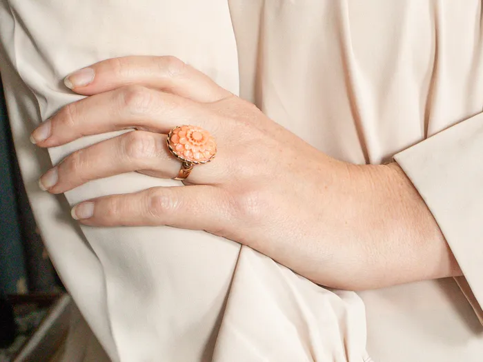 Market Square Jewelers Rings Vintage Gold Carved Coral Flower Cocktail Ring