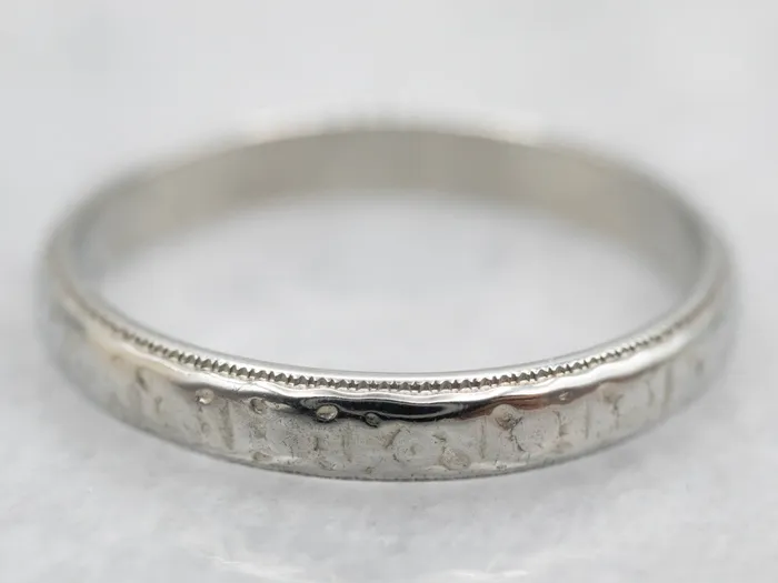 Market Square Jewelers Rings White Gold Wedding Band with Milgrain Edge